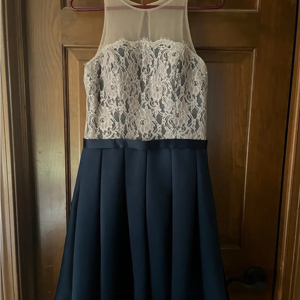 Elegant Lace women’s Dress in Navy and Cream